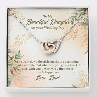 From Dad To My Beautiful Daughter On Your Wedding Day The Walk Down Interlocking Hearts Pendant Necklace - Interlocking Hearts Necklace
