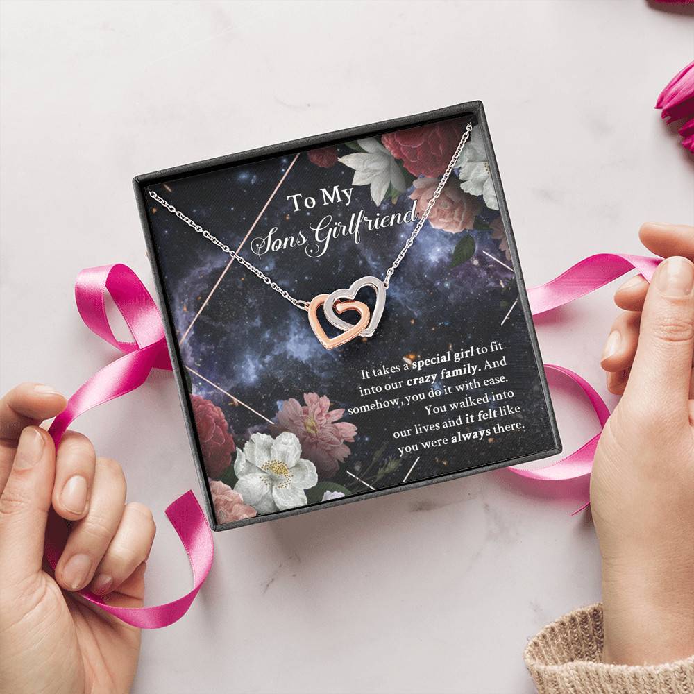 To My Sons Girlfriend It Takes A Special Girl To Fit Into Our Crazy Family Interlocking Hearts Pendant Necklace To My Sons Girlfriend It Takes A Special Girl To Fit Into Our Crazy Family Interlocking Hearts Pendant Necklace