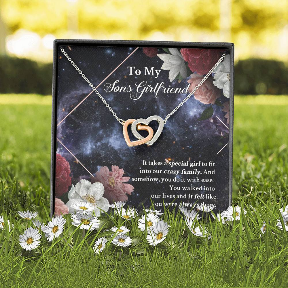 To My Sons Girlfriend It Takes A Special Girl To Fit Into Our Crazy Family Interlocking Hearts Pendant Necklace To My Sons Girlfriend It Takes A Special Girl To Fit Into Our Crazy Family Interlocking Hearts Pendant Necklace