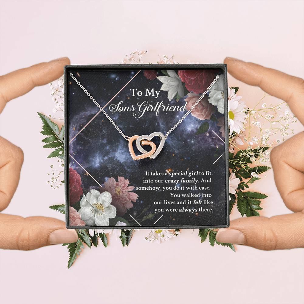 To My Sons Girlfriend It Takes A Special Girl To Fit Into Our Crazy Family Interlocking Hearts Pendant Necklace To My Sons Girlfriend It Takes A Special Girl To Fit Into Our Crazy Family Interlocking Hearts Pendant Necklace