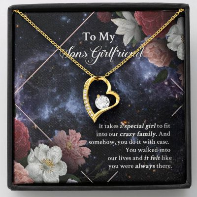 To My Sons Girlfriend It Takes A Special Girl To Fit Into Our Crazy Family Forever Love Heart Pendant Necklace - Forever Love Necklace (18K Yellow Gold)