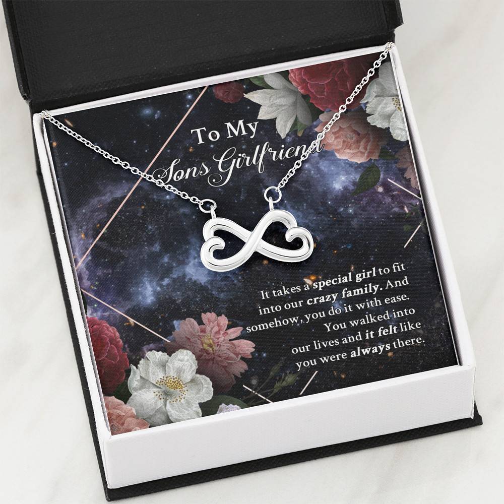 To My Sons Girlfriend It Takes A Special Girl To Fit Into Our Crazy Family Infinity Heart Pendant Necklace To My Sons Girlfriend It Takes A Special Girl To Fit Into Our Crazy Family Infinity Heart Pendant Necklace