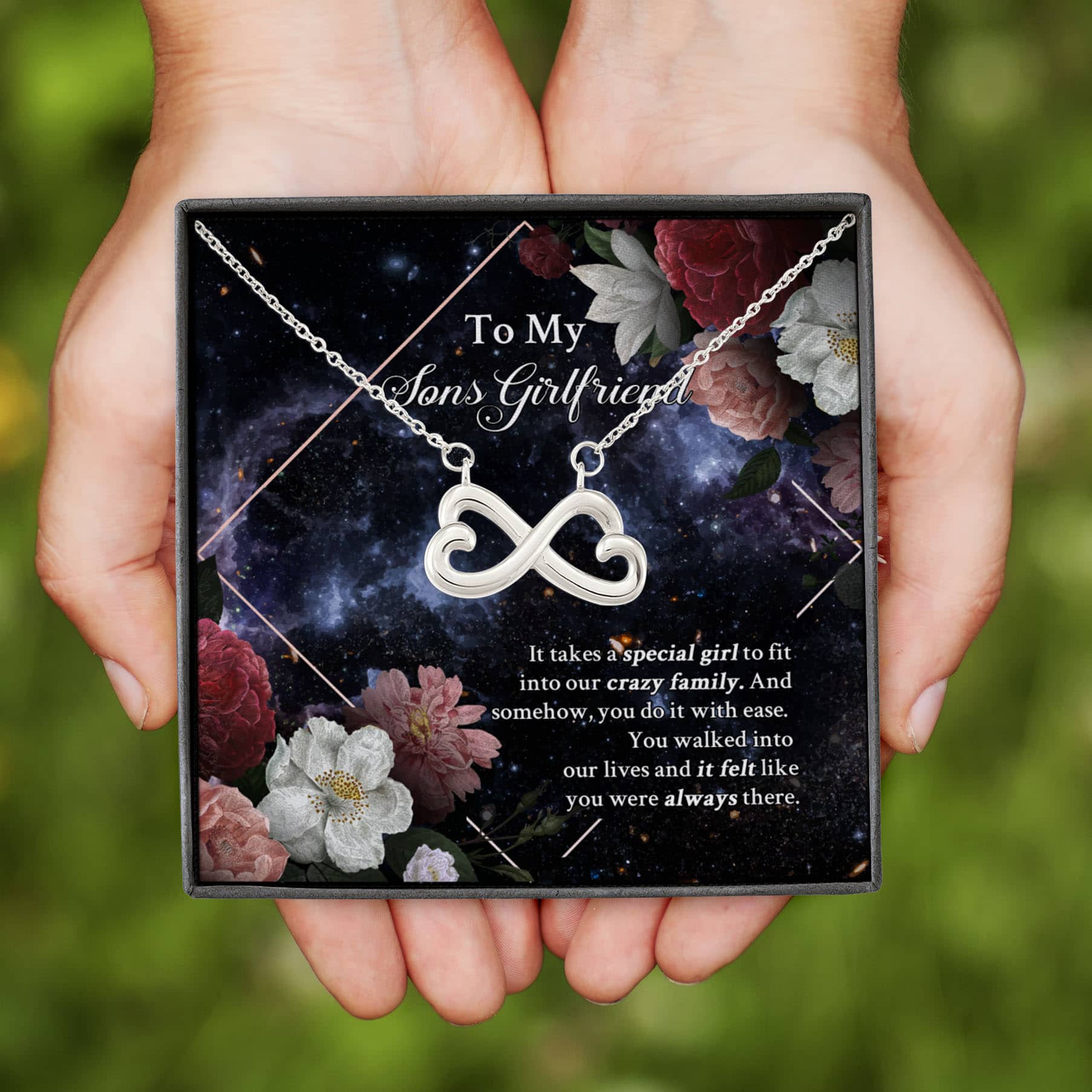 2VT. To My Sons Girlfriend Infinity Heart Necklace (Silver)