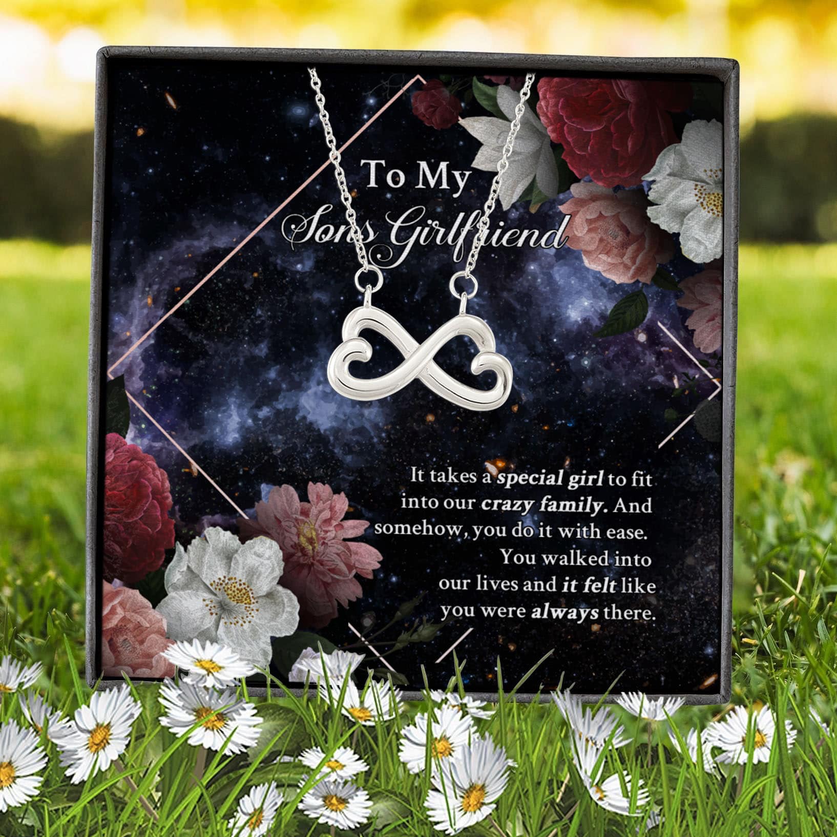 2VT. To My Sons Girlfriend Infinity Heart Necklace (Silver) 7