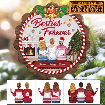 Alternative view of Personalized Besties Forever Decorative Custom Shaped Wooden Christmas Ornament - Christmas Gift for Best Friend