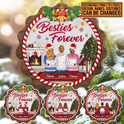 Personalized Besties Forever Decorative Custom Shaped Wooden Christmas Ornament - Christmas Gift for Best Friend