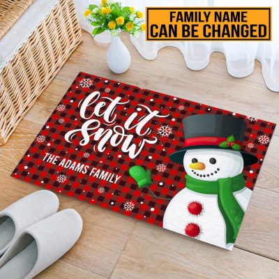 Alternative view of Let It Snow Personalized Family Name Christmas House Doormat - Outdoor Indoor Doormat