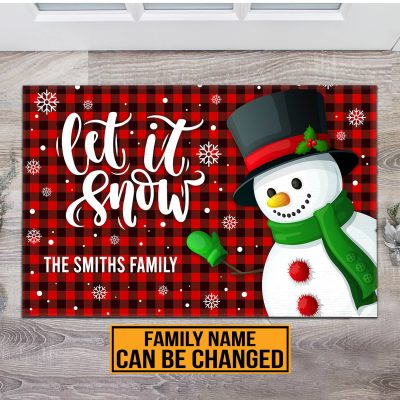 Let It Snow Personalized Family Name Christmas House Doormat - Outdoor Indoor Doormat