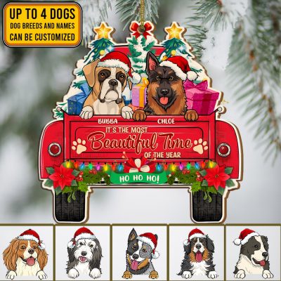 Alternative view of Personalized Dog Breeds It's The Most Beautiful Time Of The Year Custom Shaped Wooden Christmas Ornament Keepsake