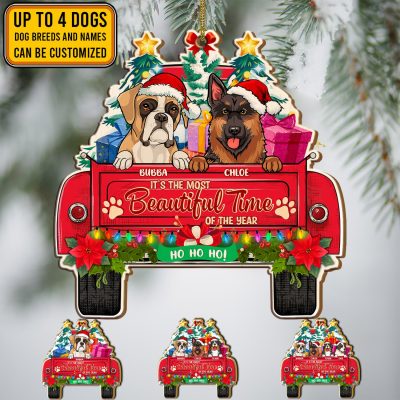 Personalized Dog Breeds It's The Most Beautiful Time Of The Year Custom Shaped Wooden Christmas Ornament Keepsake