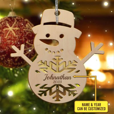 Personalized Name Snowman Christmas Ornament - Custom Name Snowman Wooden Hanging Ornament