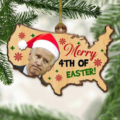 Merry 4th Of Easter Biden Decorative Custom Shaped Wooden Christmas Ornament