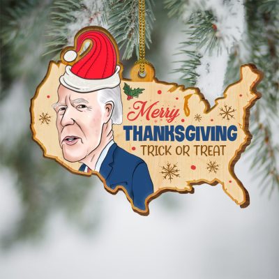 Merry Thanksgiving Trick Or Treat Biden Decorative Custom Shaped Wooden Christmas Ornament