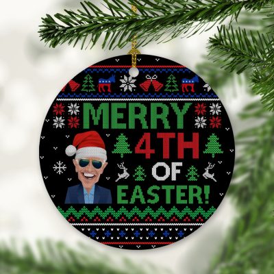Alternative view of Funny Merry 4th Of Easter Joe Biden Ugly Christmas Ornament - Biden Christmas Ornaments