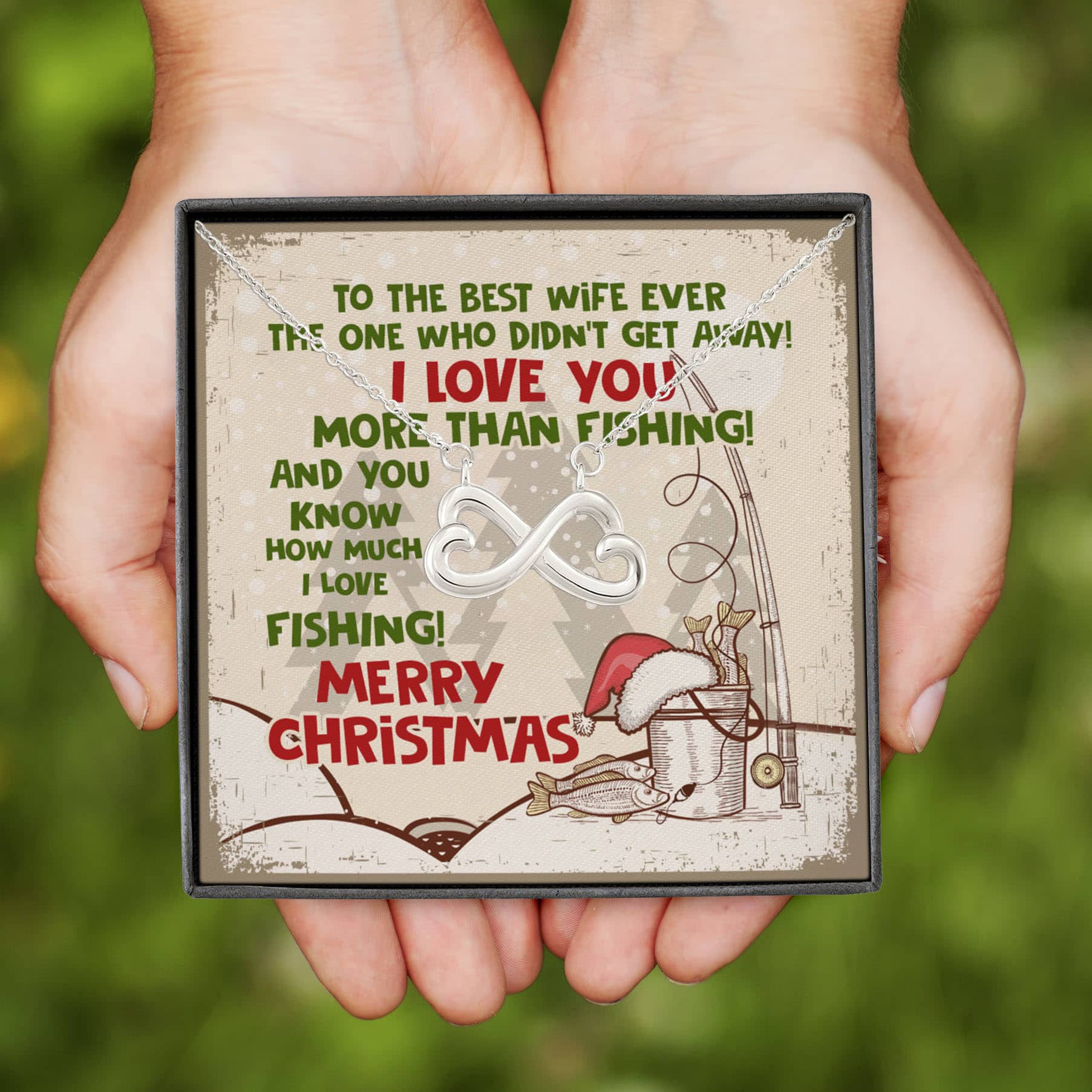 6VT. Fishing To The Best Wife Ever Infinity Heart Necklace (Silver)