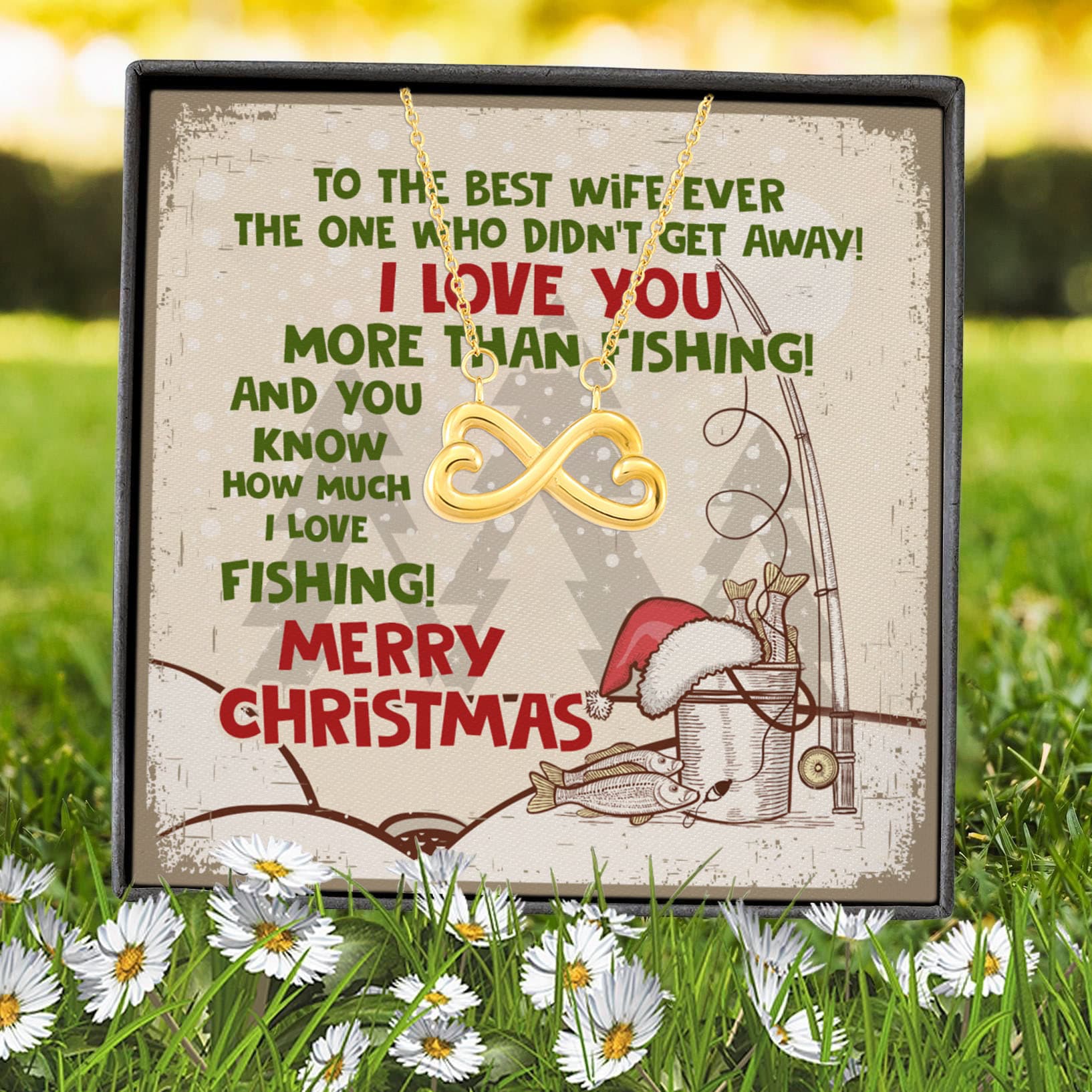 6VT. Fishing To The Best Wife Ever Infinity Heart Necklace (Gold) 7