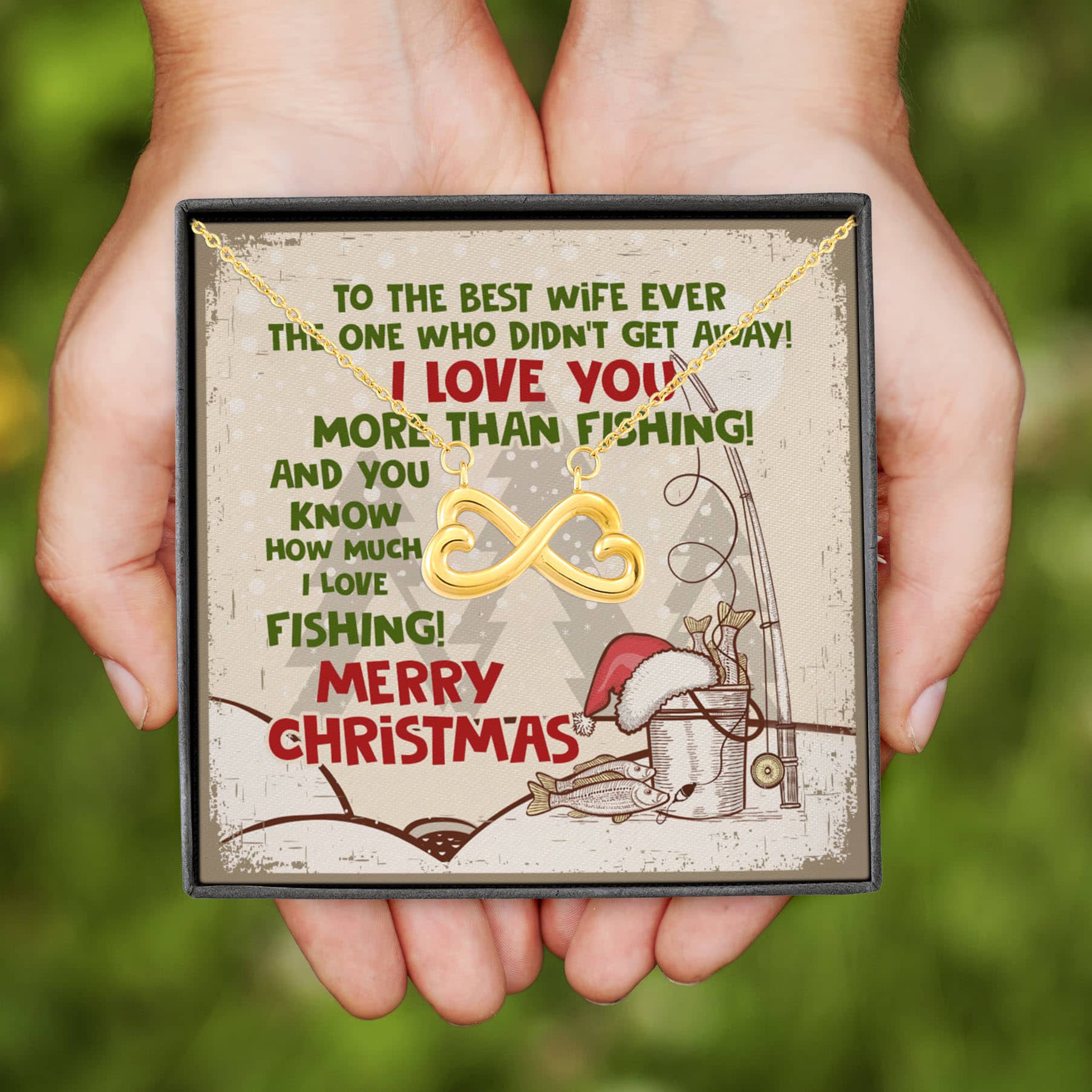 6VT. Fishing To The Best Wife Ever Infinity Heart Necklace (Gold)