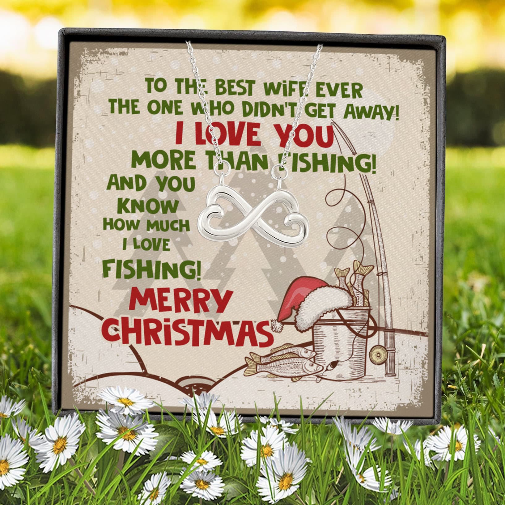 6VT. Fishing To The Best Wife Ever Infinity Heart Necklace (Silver) 7