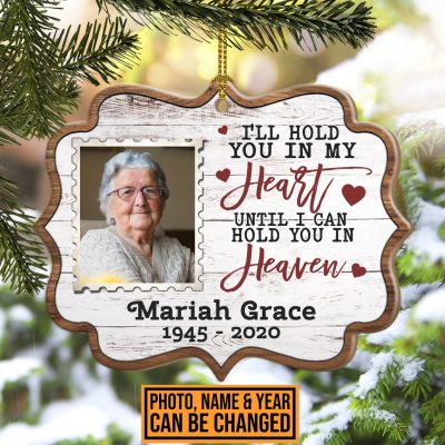 Alternative view of Personalized Photo I'll Hold You In My Heart Until I Can Hold You In Heaven Christmas Custom Shaped Wooden Ornament