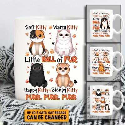 Personalized Cat Breed Soft Kitty Warm Kitty Little Ball of Fur Funny Ceramic Coffee Mug
