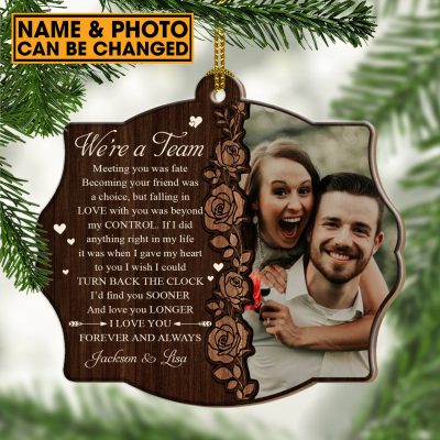 Alternative view of Custom Photo We're A Team Meeting You Was Fate Personalized Couple Name Custom Shaped Christmas Ornament