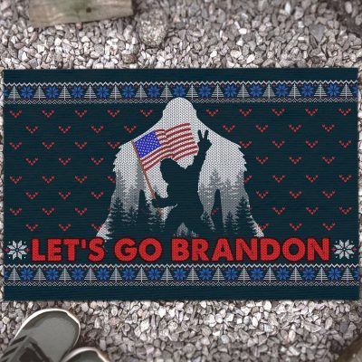 Let's Go Brandon Funny Bigfoot American Flag House Doormat - Funny Biden Outdoor Indoor Doormat
