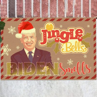 Funny Anti Biden Christmas Doormat Jingle Bells Biden Smells Entrance Indoor Outdoor Decorative Doormat