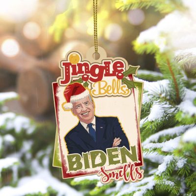 Funny Anti Biden Christmas Ornament Jingle Bells Biden Smells Decorative Custom Shaped Wooden Christmas Ornament
