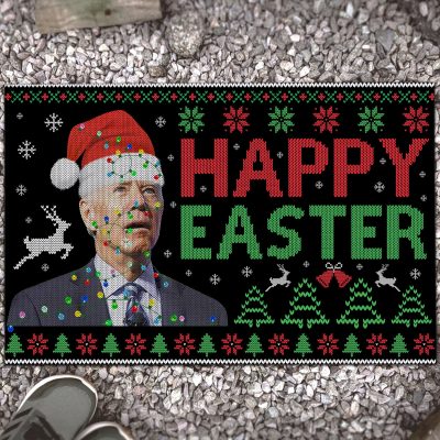 Happy Easter Funny Santa Biden Christmas Entrance Indoor Outdoor Decorative Doormat