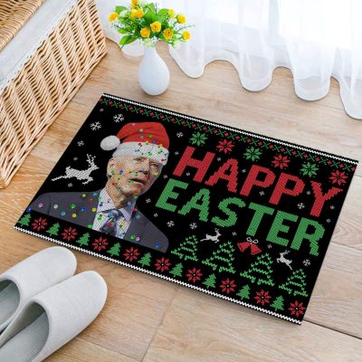Alternative view of Happy Easter Funny Santa Biden Christmas Entrance Indoor Outdoor Decorative Doormat