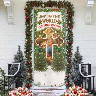 Joy To The World The Lord Is Come Front Door Cover - Christian Jesus Born Nativity Scene Christmas Door Cover