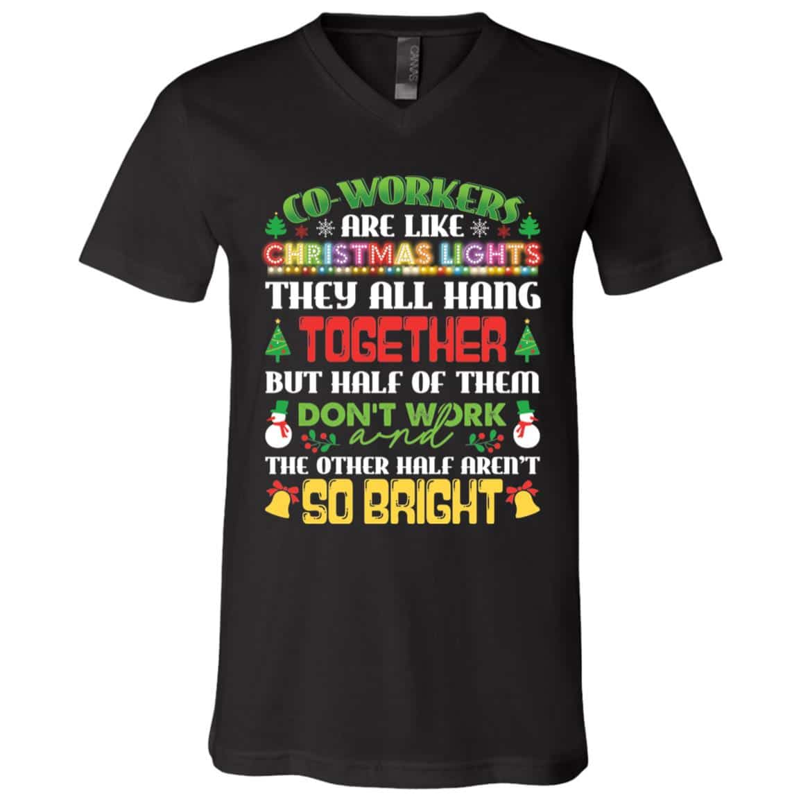 2Th. Co-workers Are Like Christmas Lights (Dark), Black, V-Neck T-Shirt