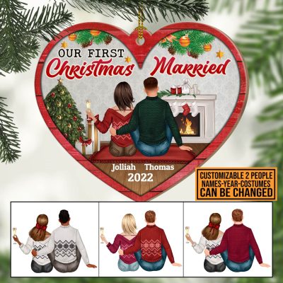 Personalized Our First Christmas Married Decorative Custom Shaped Wooden Christmas Ornament