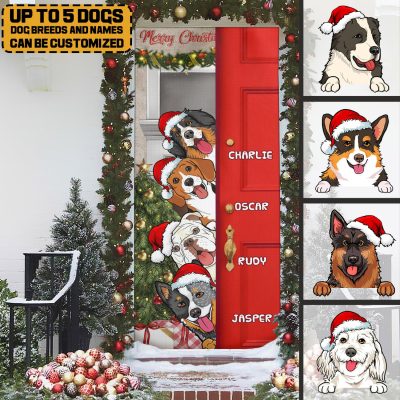 Personalized Dog Christmas Decorative Door Cover - Custom Christmas Dog Breeds Door Banner