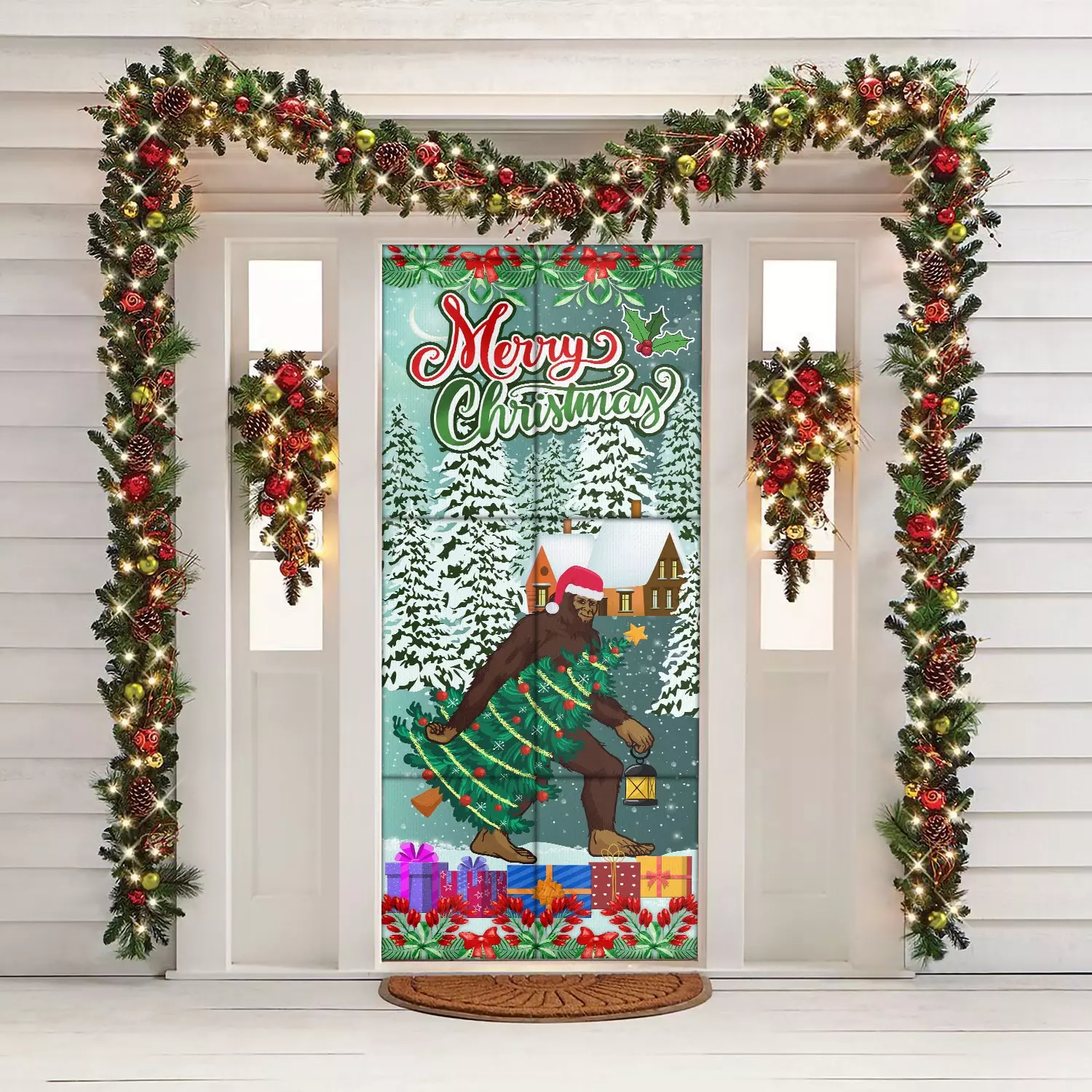 8Th. Merry Christmas Bigfoot Door Cover Mockup 1