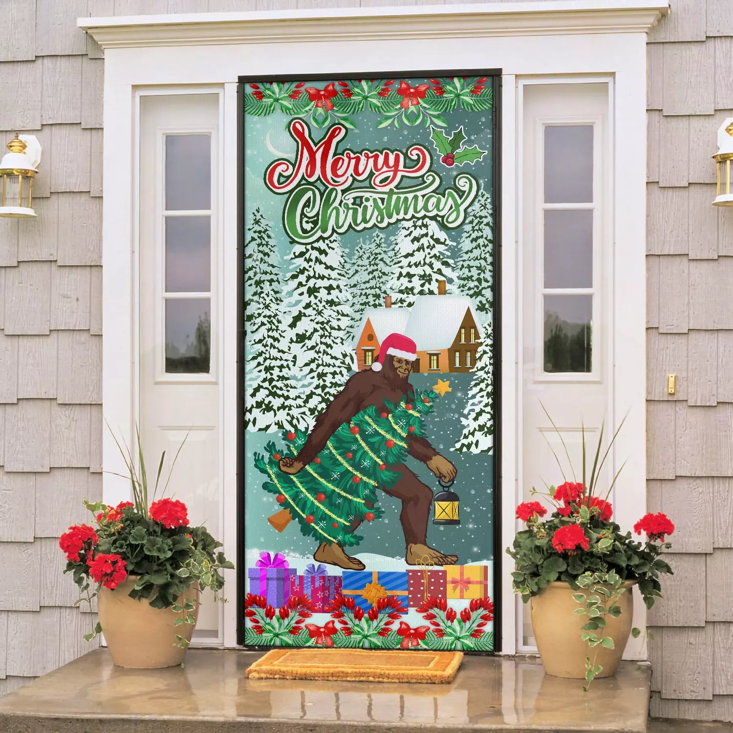 8Th. Merry Christmas Bigfoot Door Cover Mockup 3