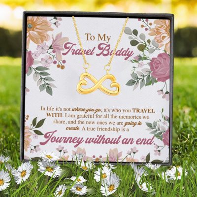 Alternative view of To My Travel Buddy In Life It's Not Where You Go It's Who You Travel With Infinity Heart Pendant Necklace