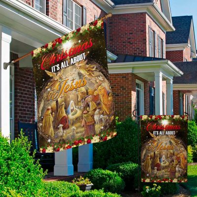 Alternative view of Christmas It's All About Jesus Merry Christmas Outdoor Indoor Garden Flag - House Flag - Wall Flag
