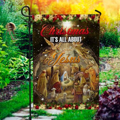 Christmas It's All About Jesus Merry Christmas Outdoor Indoor Garden Flag - House Flag - Wall Flag