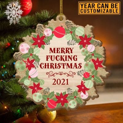 Personalized Merry Fuckin' Christmas Custom Shaped Wooden Christmas Ornament