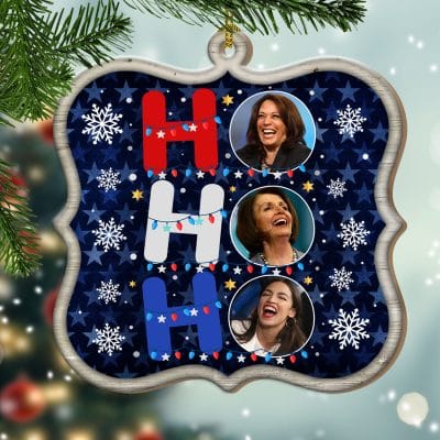 Ho Ho Ho Pelosi Kamala Harris Alexandria Ocasio Funny Political Custom Shaped Wooden Christmas Ornament