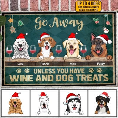 Alternative view of Go Away Unless You Have Wine And Dog Treats Personalized Christmas Dog Indoor Doormat - Custom Dog Funny Door Mat