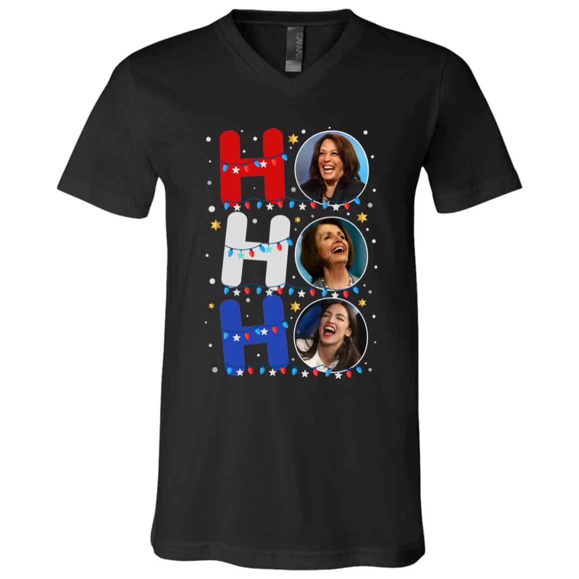 3Th ?U TIÊN. Ho Ho Ho Cliton Harris Ocasio-Cortez TEE (4), Black, V-Neck T-Shirt