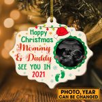 Personalized Photo Happy Christmas Mommy And Daddy See You In Custom Shaped Wooden Christmas Ornament Keepsake