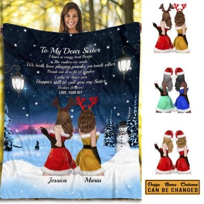 Personalized To My Dear Sister Christmas Blanket - Custom Best Friends Besties BFF Christmas Gifts