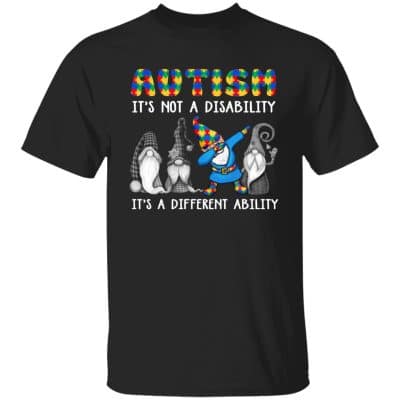 2VT. Gnome Autism Different Ability, Black, Unisex T-Shirt
