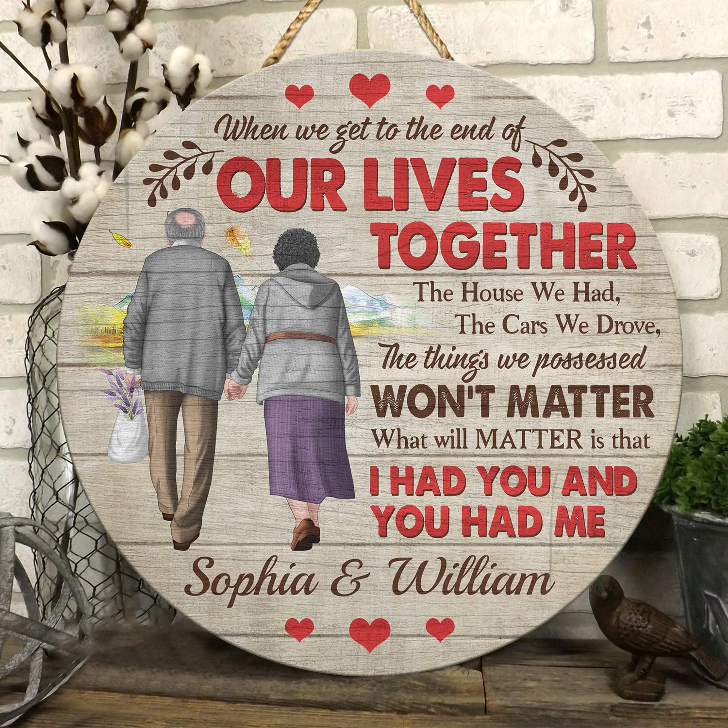 4VT. When We Get To The End Old Couple Custom - sample design Door Sign Mockup 6