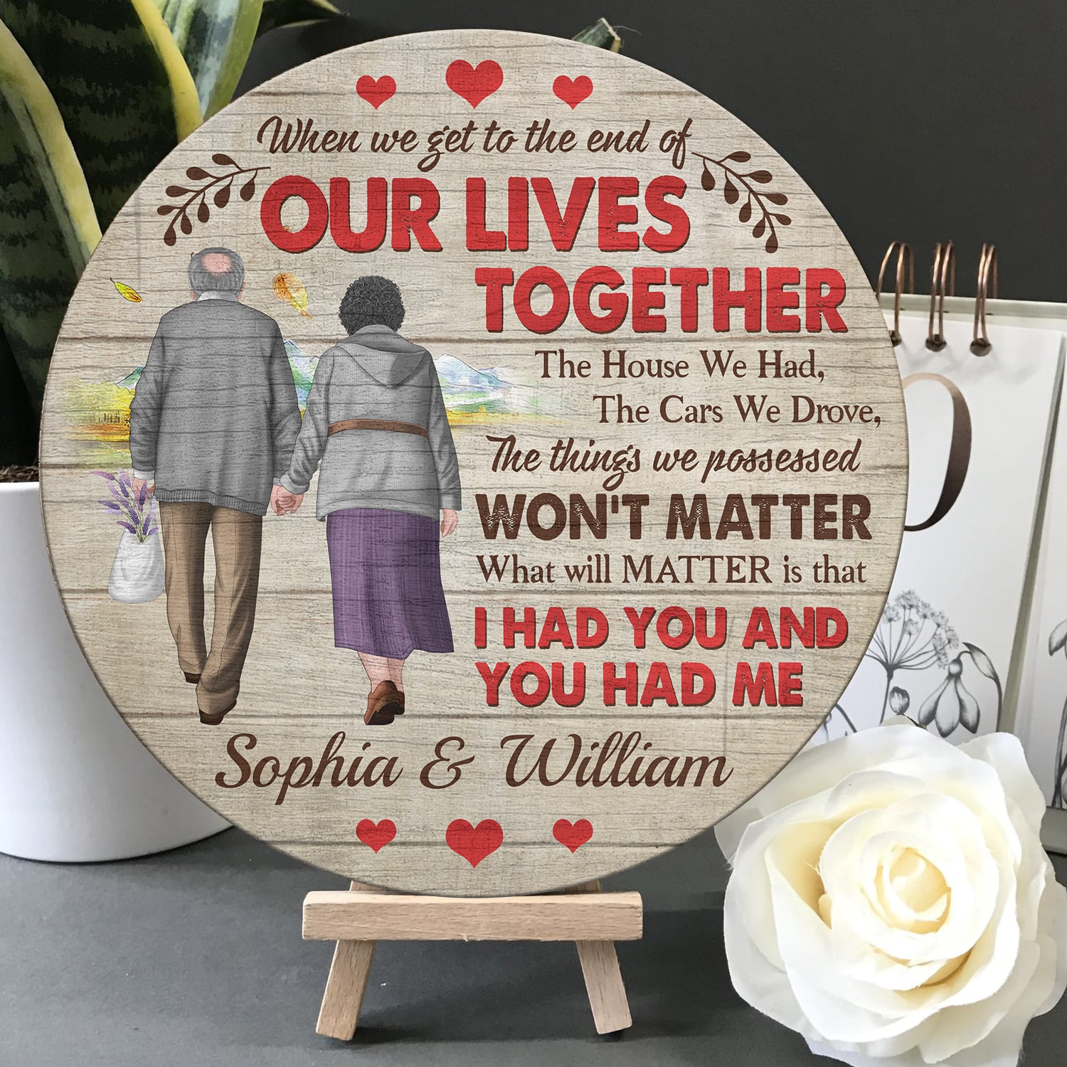 4VT. When We Get To The End Old Couple Custom - sample design Door Sign Mockup 5