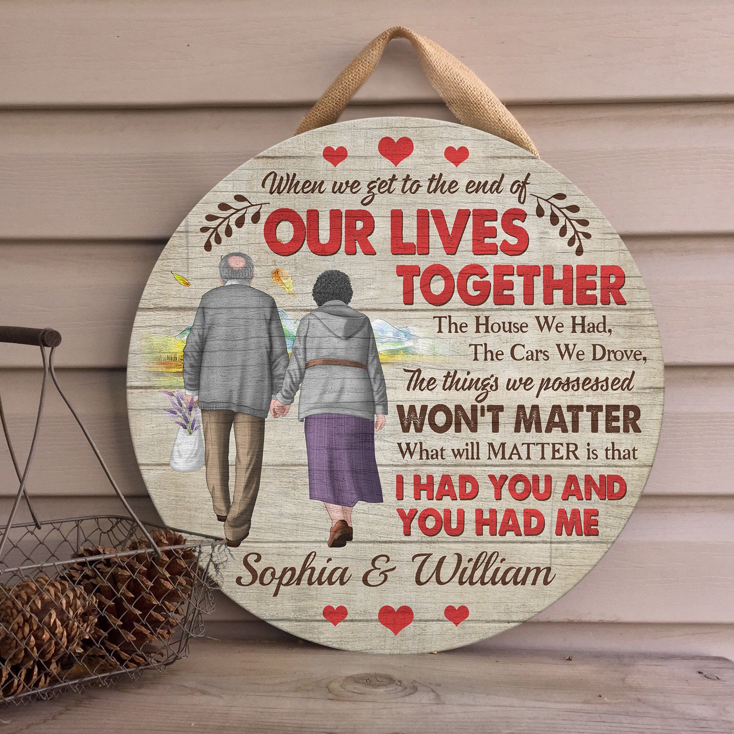 4VT. When We Get To The End Old Couple Custom - sample design Door Sign Mockup 4