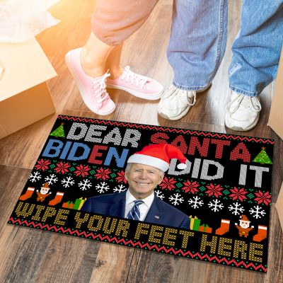 Alternative view of Dear Santa Biden Did It Wipe Your Feet Here Ugly Christmas House Doormat - Funny Biden Outdoor Indoor Doormat